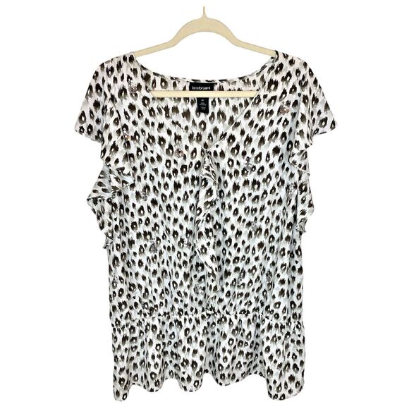 Lane Bryant Leopard Print Top Blouse Sequin Flutter Sleeve Ruffle Peplum Size 20 - Picture 1 of 6